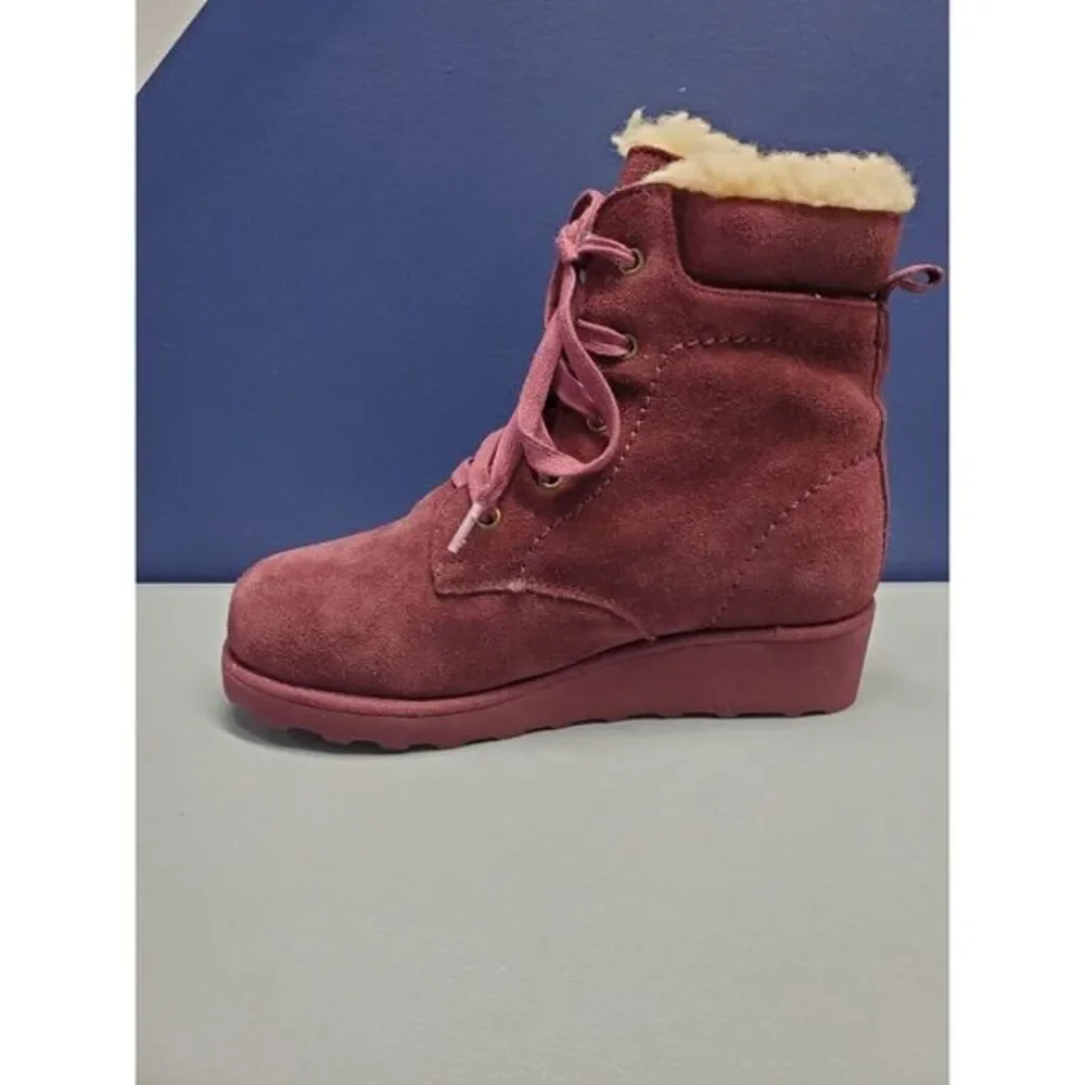 BEARPAW Phoebe Boots Womens 5 Girls 3 Purple Suede‎ Water Resistant Lace Up